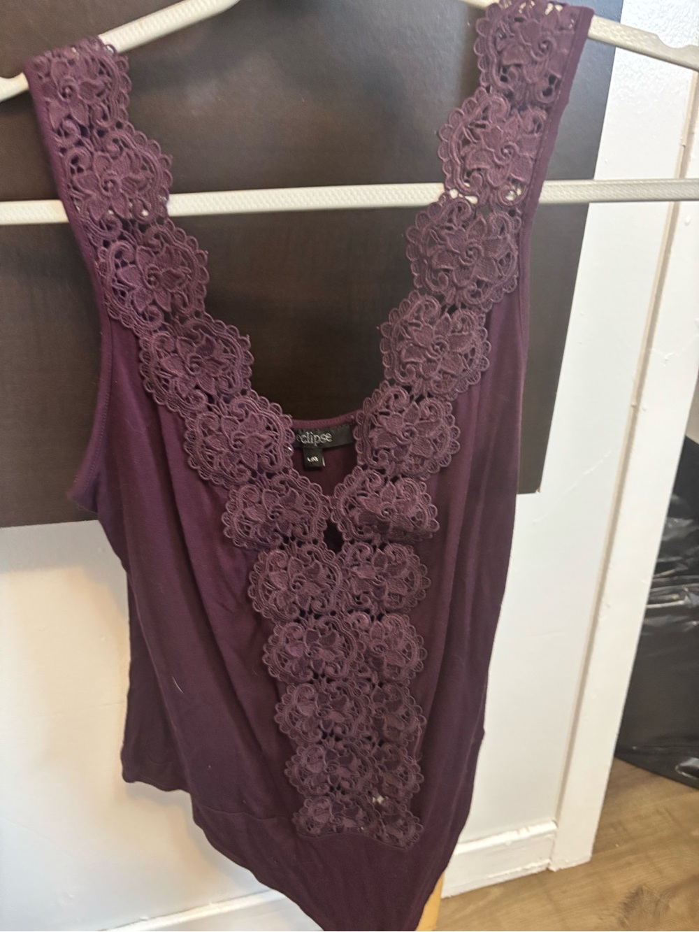 Eclipse Deep Plum Crochet-Front Bodysuit